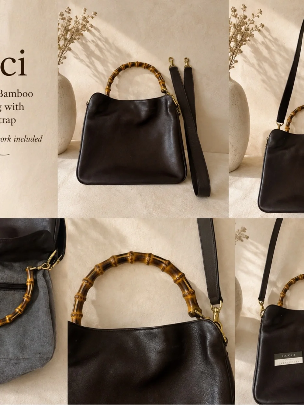 Gucci brown & gold Bamboo Shoulder Bag